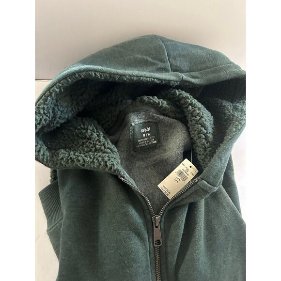 $60 Aerie Cotton Blend Fleece Zip Up Sweatshirt Hoodie Sze Medium Sage Green NWT - Picture 11 of 13